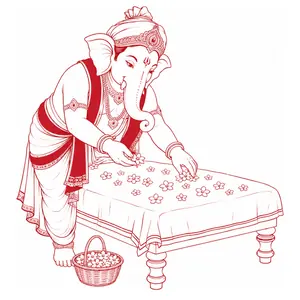 Ganapati demonstrating Strewing Flower Beds